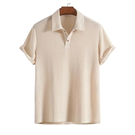 Men's Coat Lapel Rhombus Knit Casual Loose Short Sleeve Shirt