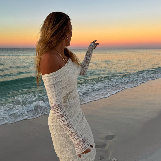 Fashionable Elegant Socialite Style Off-shoulder Lace Dress Women